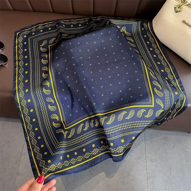 70Cm Luxury Floral Print Silk Square Scarf For Women Soft Satin Kerchief Hair Band Female Headband Hands Bag Ribbions Head Hijab