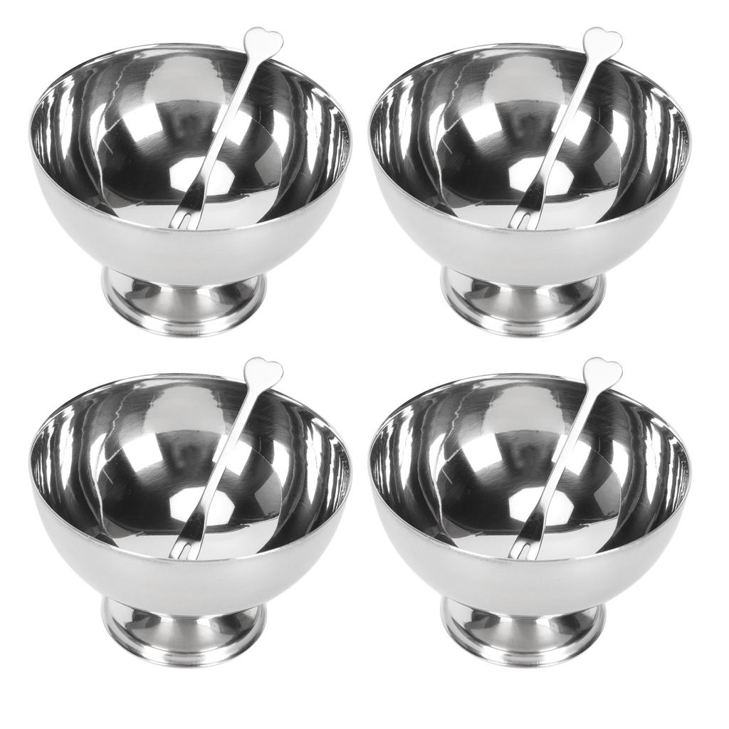 4Pcs Stainless Steel Dessert Bowl Multi Functional Drop Resistant Rustproof Ice Cream Cups with