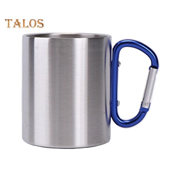 Stainless Steel Cup 220ml Double-layered Cup for Camping Traveling Handle Carabiner Backpacking Hiking Portable Cups Outdoor Tea Coffee Mug