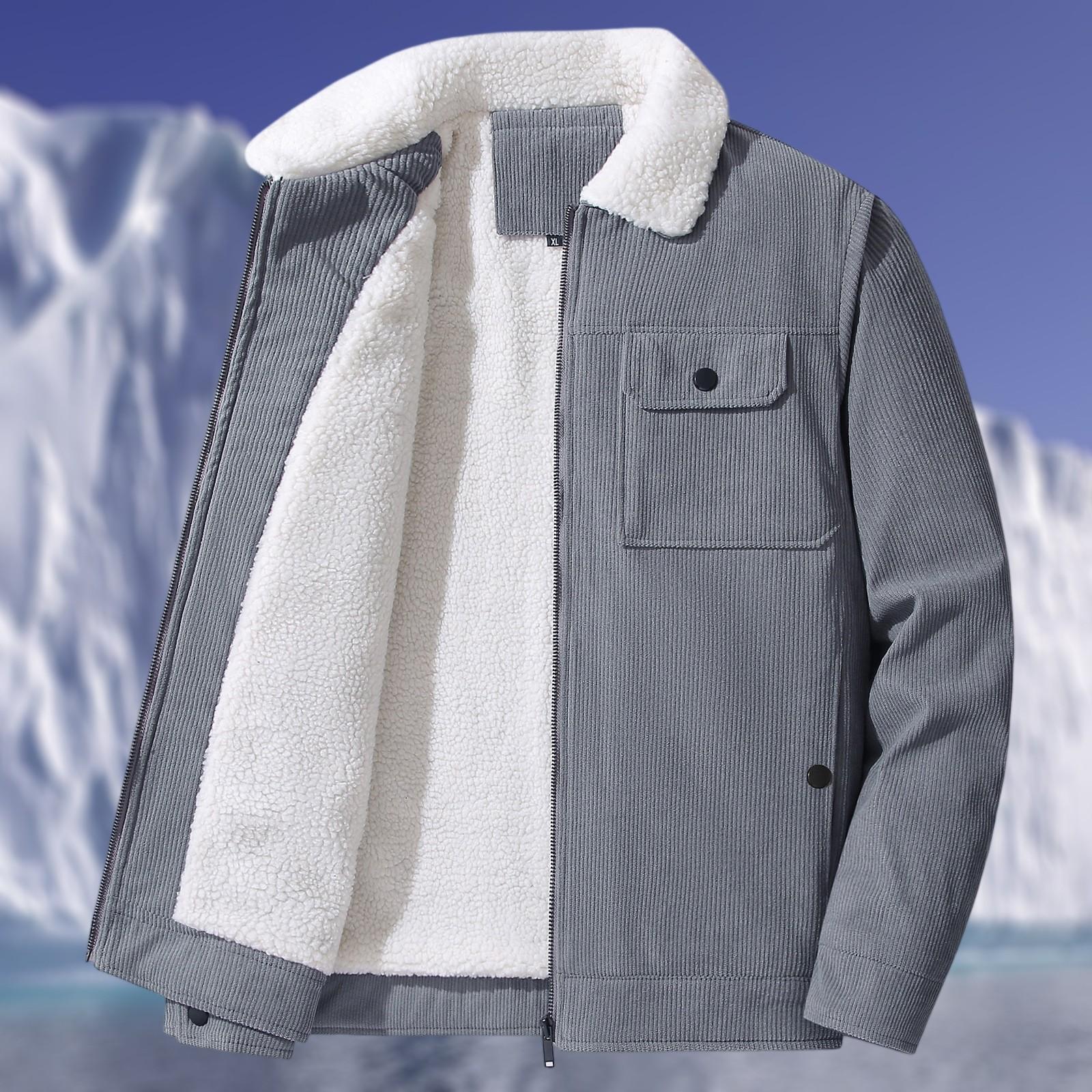 

Мужская повседневная вельветовая куртка с несколькими карманами, на флисовой подкладке, на молнии и с лацканами, теплая верхняя одежда XXL