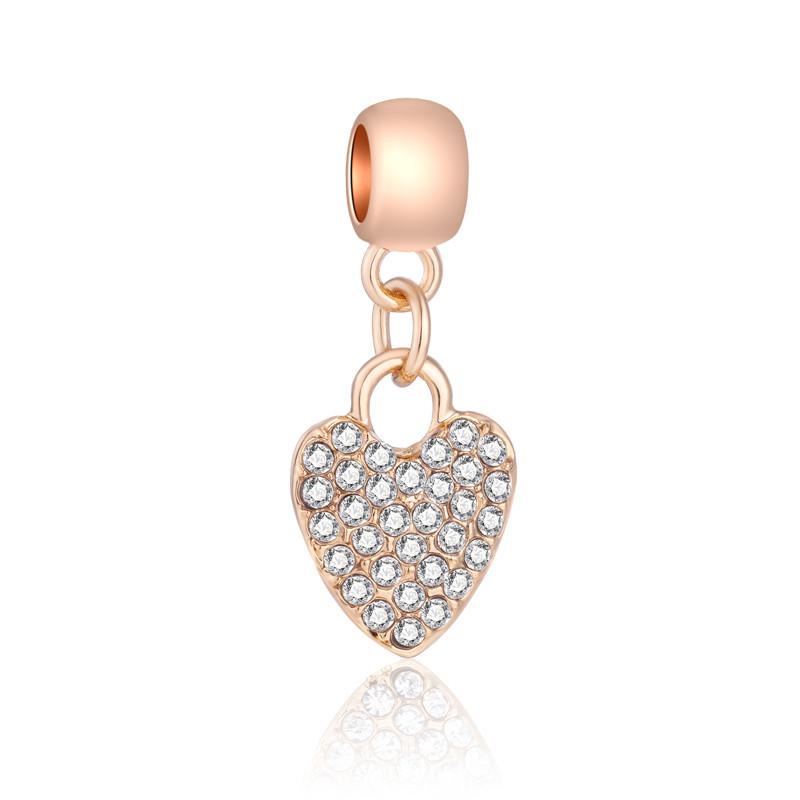 Luxury Rose Gold Plated Crystal Flower Animal Love Heart Charms Beads Fit Original Bracelet DIY Pendants for Jewelry Making