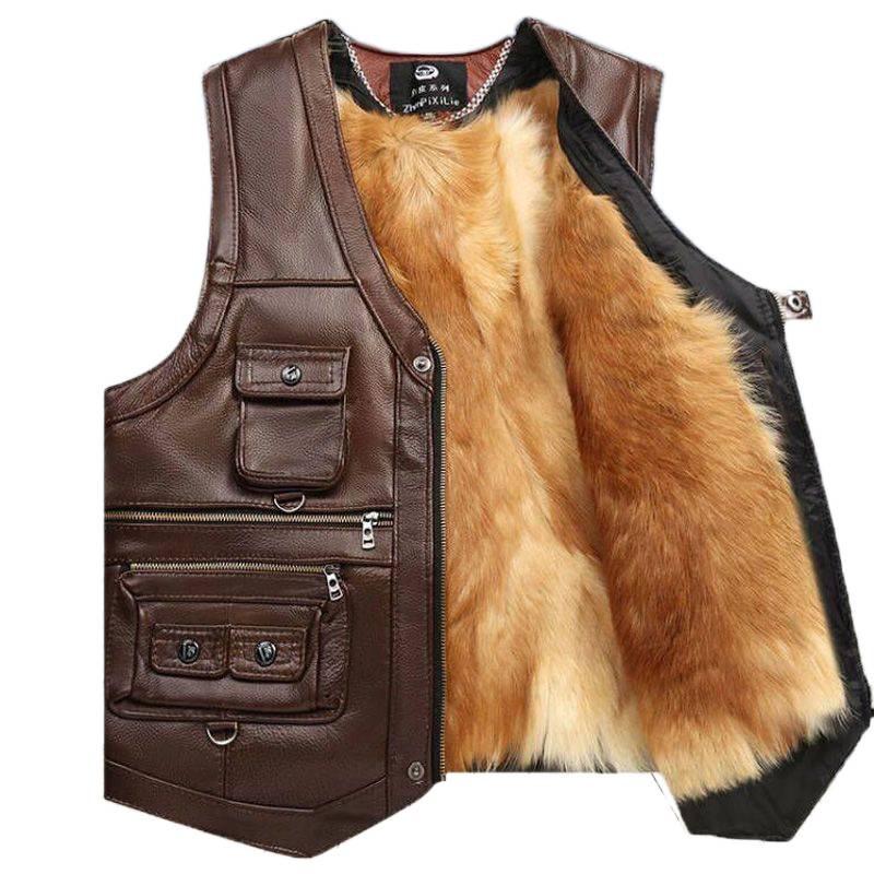 Herren Plus Size West aus echtem Rindsleder mit mehreren Taschen – Lässiges Gilet für Frühling, Herbst, Winter & Vaters Outfit