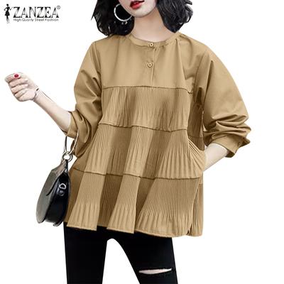 Women Casual Round Neck Solid Color Long Sleeve Blouse