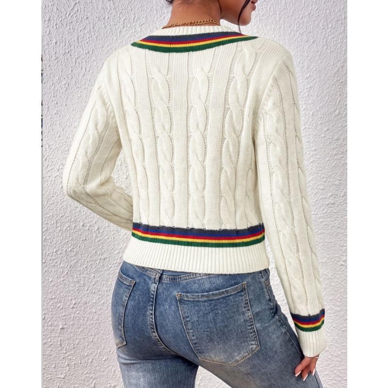 Maglione Pullover da Donna a Righe con Scollo a V Moda Versatile