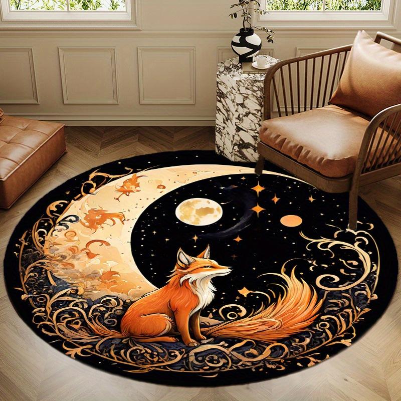 Twin Tiger Head Round Area Rug White Bengal Circular Floor Carpet Art Floral Welcome Mat for Home Living Room Bed Decor