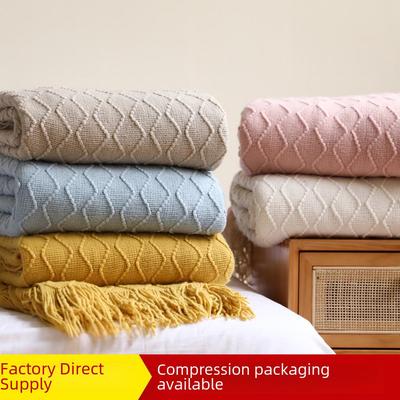 INS Knitted Diamond Pattern Sofa & Nap Blanket Cover