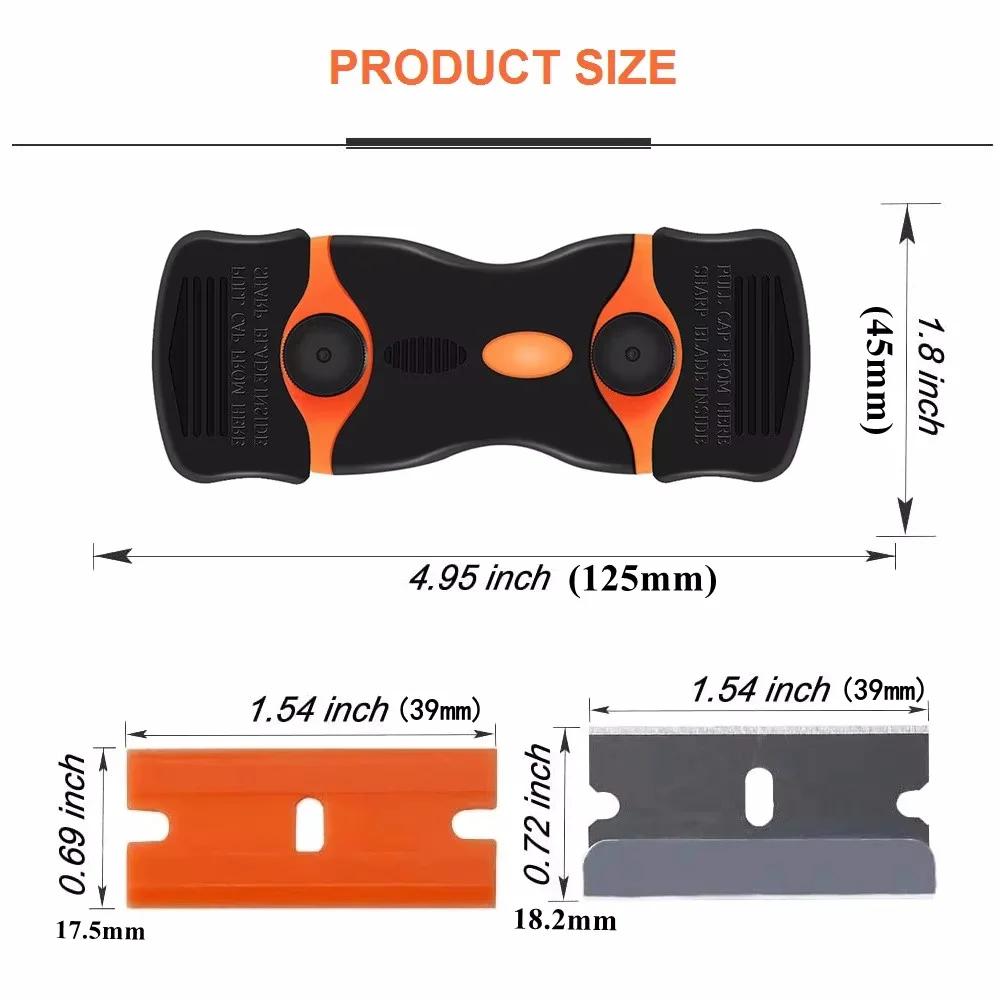 1PC Double Edged Scraping Tool with Extra 10 Plastic Razor Blades & 10 Metal Blades, Multi-Purpose Cleaning Razor Squeegee Knife