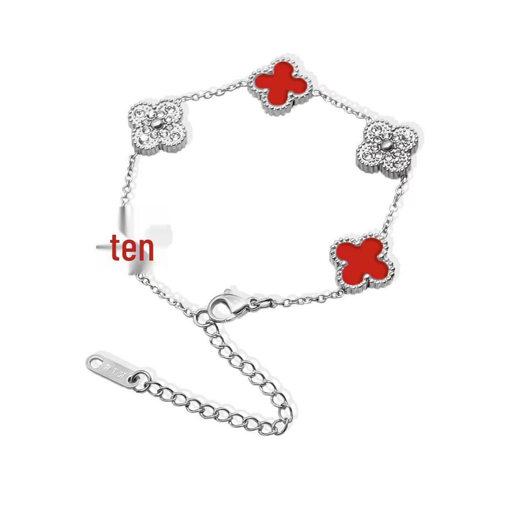 Luxury 18K Double-Sided Diamond Clover & Panda Bracelet, 13mm Non-Fading Titanium Steel Chain