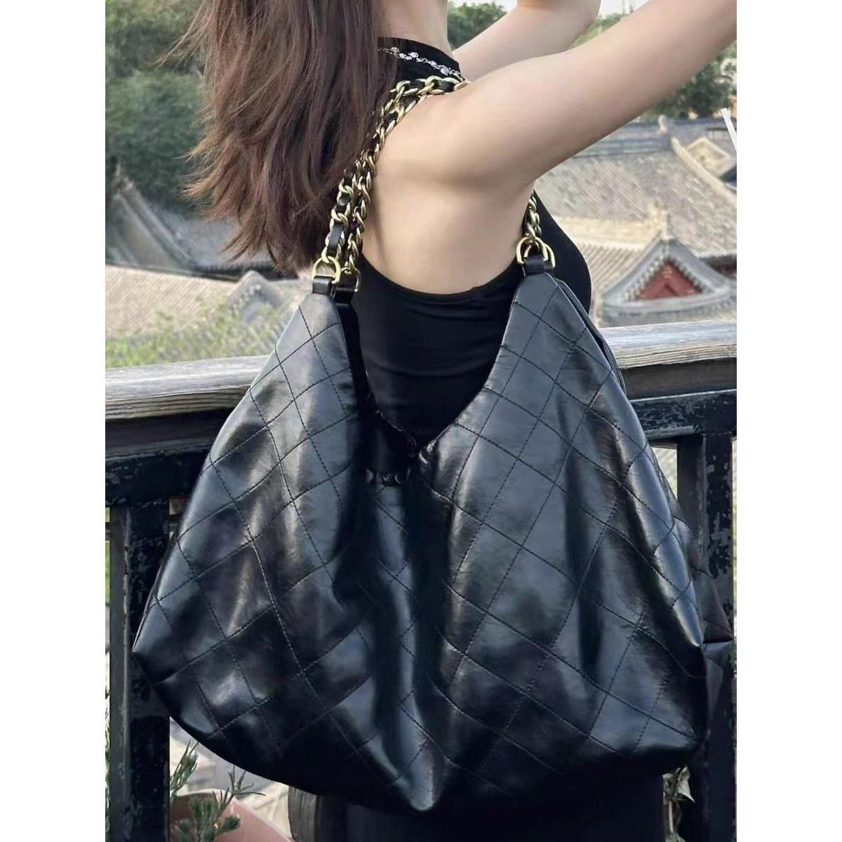 

Модное одноплечевое сумка-подмышка, сумка-тоут для поездок на работу, новая весенне-летняя универсальная сумка-цепочка с ромбовидной вышивкой нитью, женская чёрный