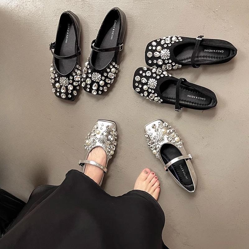 New Fashionable Rhinestone Shoes for Wome Versatile and Casual Flat Single Shoes
