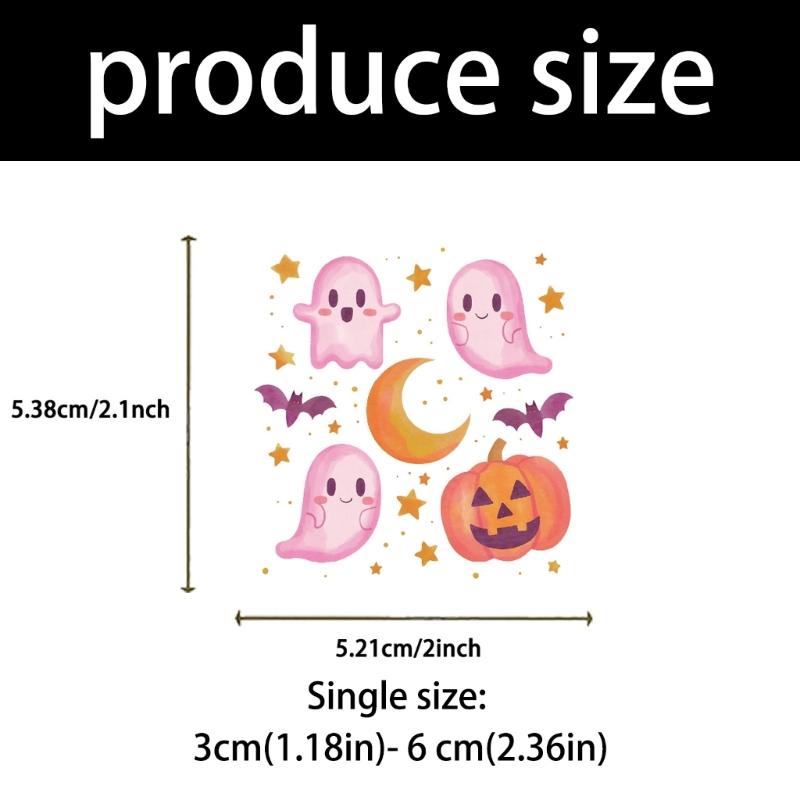 50 Sheets Pink Halloweens Cartoon Stickers Adhesive For Electronics Notebook Multiple Surfaces No Residues Pet Film