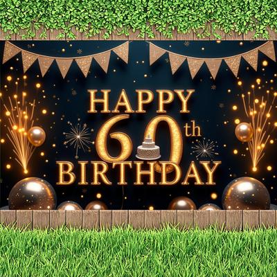 60th Birthday Balloon Design Birthday Decoration Party Banner Golden Theme Milestone Birthday For Anniversary Adult Celebration