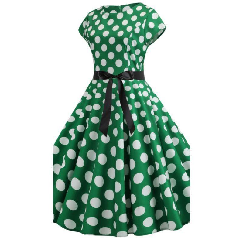 Women's Retro Print Dress Belt Evening Dress