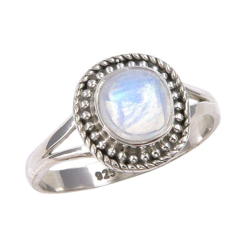 Naturalny Kamień Księżycowy Tęczowy Ręcznie Robiony Pierścionek ze Srebra Sterlingowego 925 r. 7.5 y7m37