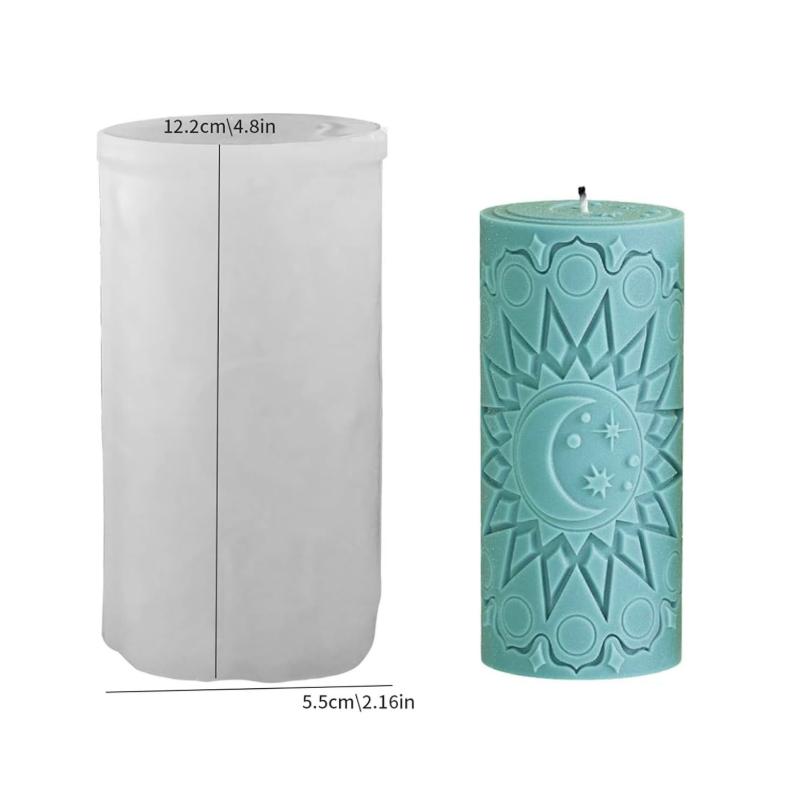 

Рельєфна скульптура Сонця Місяця Циліндр Римська Колона Свічка Силіконова Форма Візерунок Соняшника Циліндрична Форма для Свічки Смола Гіпсова Форма