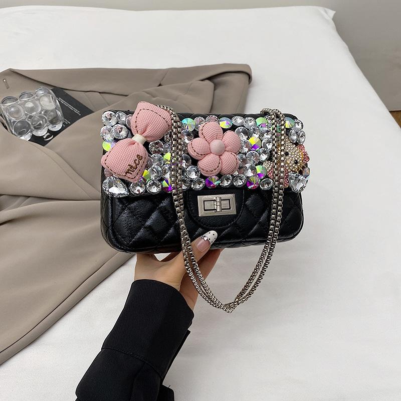 Cute Doll Toy Bag, Crossbody Bag, Elegant Diamond-encrusted French Check Small Bag