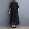 Short Sleeve Plus Size Black Cotton Mesh Vintage New In Dresses for Women Casual Loose Long Summer Dress