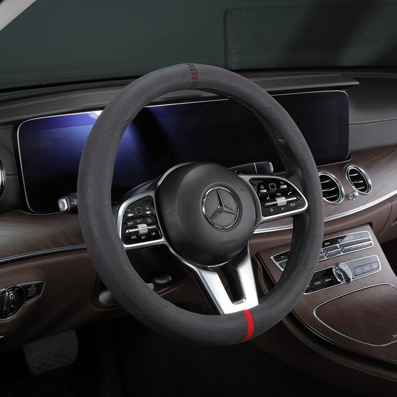 D-Shaped Ultra-Thin Non-Slip Sweat-Absorbent Suede Flannel Steering Wheel Cover – Universal & Breathable for All Seasons