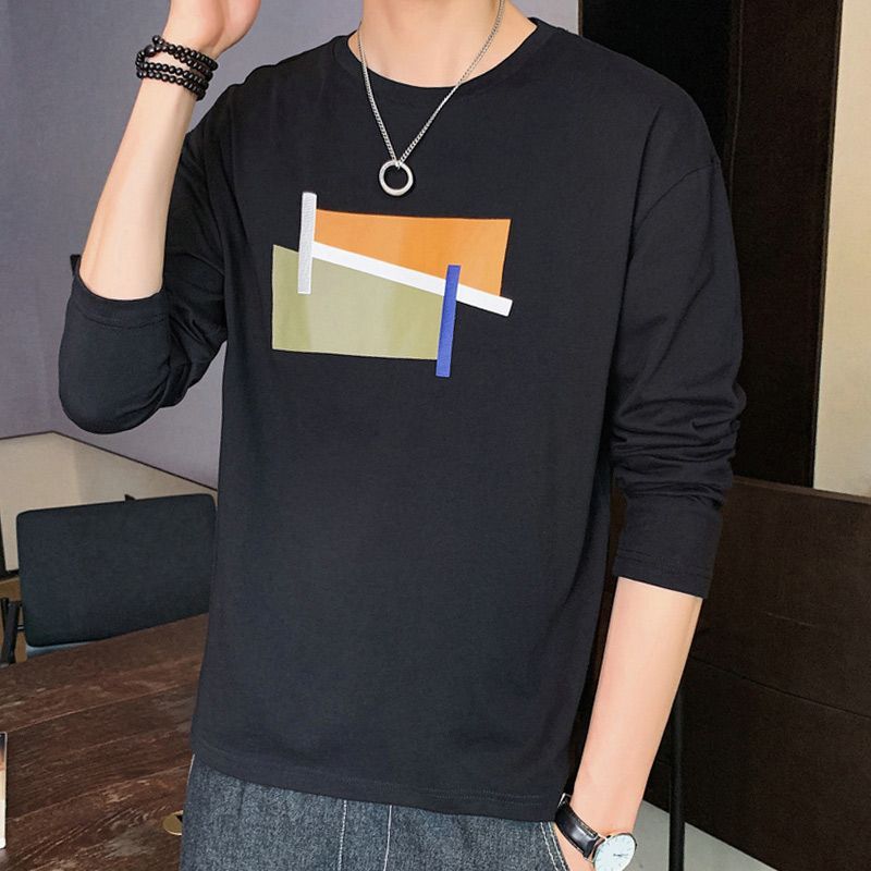 

Korean Style Trendy Men s 2026 Spring and Autumn New Patchwork O-Neck Printed Fashion Versatile Loose Casual Long Sleeved Top XXXL