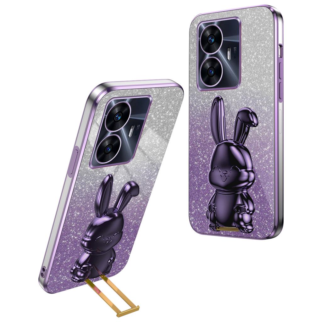 Phone Cover for Realme C55 Cartoon Rabbit Electroplating PC+TPU Case with Kickstand