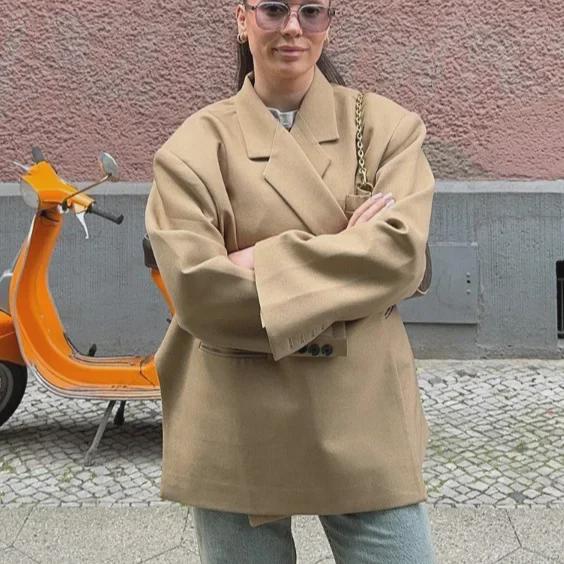 Europäischer und amerikanischer Damen-Mehrfarben-Revers-Anzugsakko mit seitlichen Knöpfen