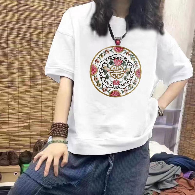Women's 100% Cotton Casual Loose Slimming Half Sleeve Plus Size Printed T-Shirt