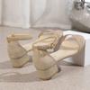 Large Size Sandals Summer New European and American Medium Heel Sandals Thick Heel Open Toe Suede One-word Buckle Sandals