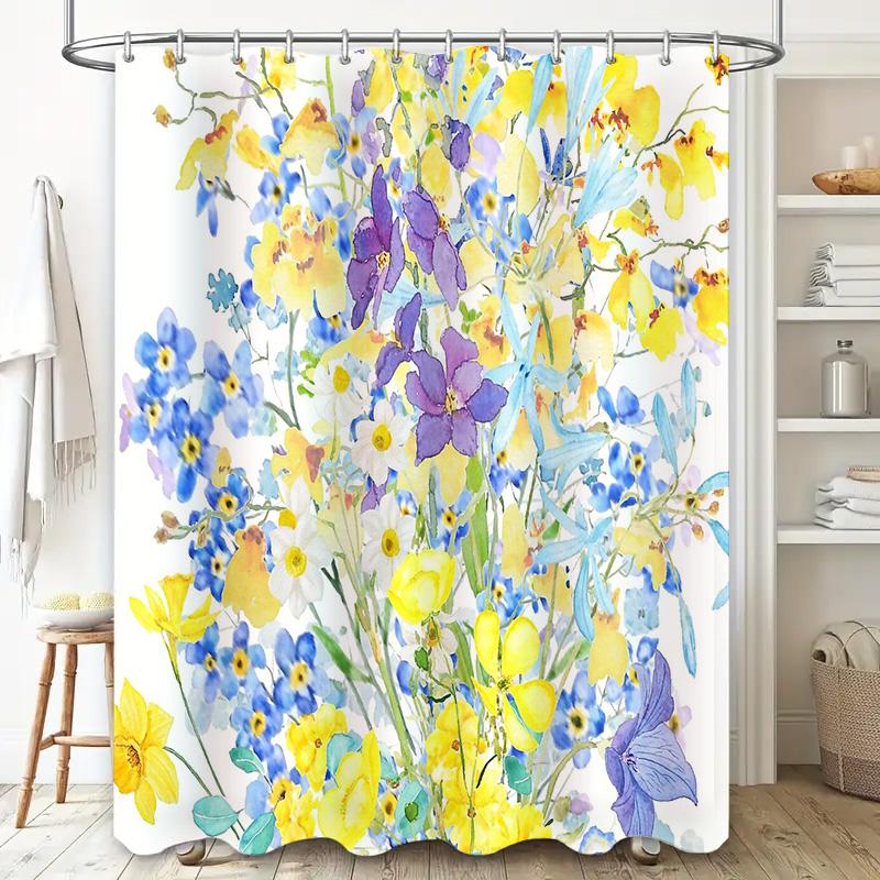 Floral Shower Curtain Botanical Flower Pattern Waterproof Bathroom Decor Vintage Farmhouse Rustic Nature Artistic Wall Hanging