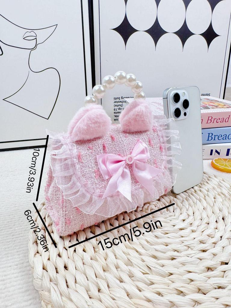 Cute Butterfly Crossbody Bag with Pearl Accent and Plush Rabbit Ears for Little Girls