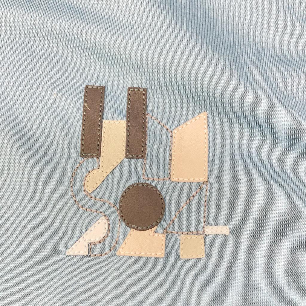 Hermes Blue Chest Embroidery Short Sleeve T-shirt Tops L blueUsed