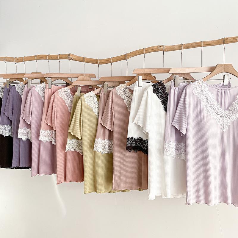 2025 Women's Summer Two-Piece Pajama Set: Short-Sleeved Top with Built-in Bra and Shorts, Outdoor-Friendly Pure Desire Style.