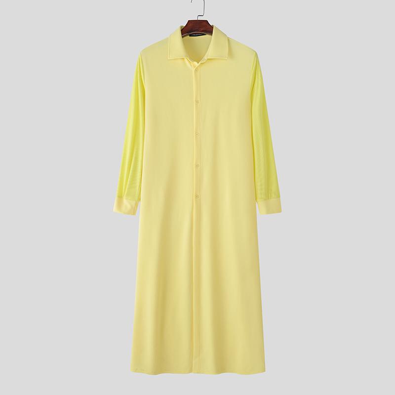 

INCERUN Men Lapel Neck Long Sleeve High Splits Casual Long Cardigan Coats 5XL жёлтый