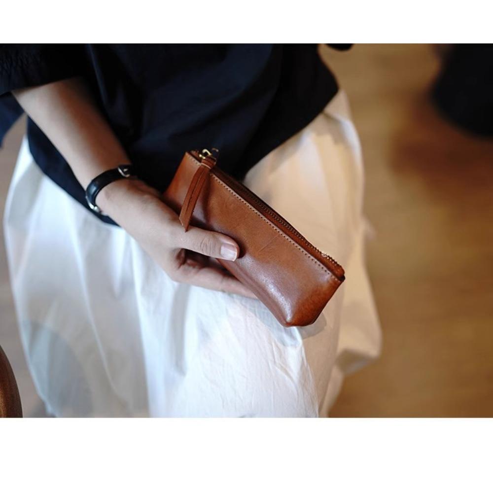 High-end Leather Pencil Case, Pen Storage Bag, Creative and Durable Zipper Stationery Bag