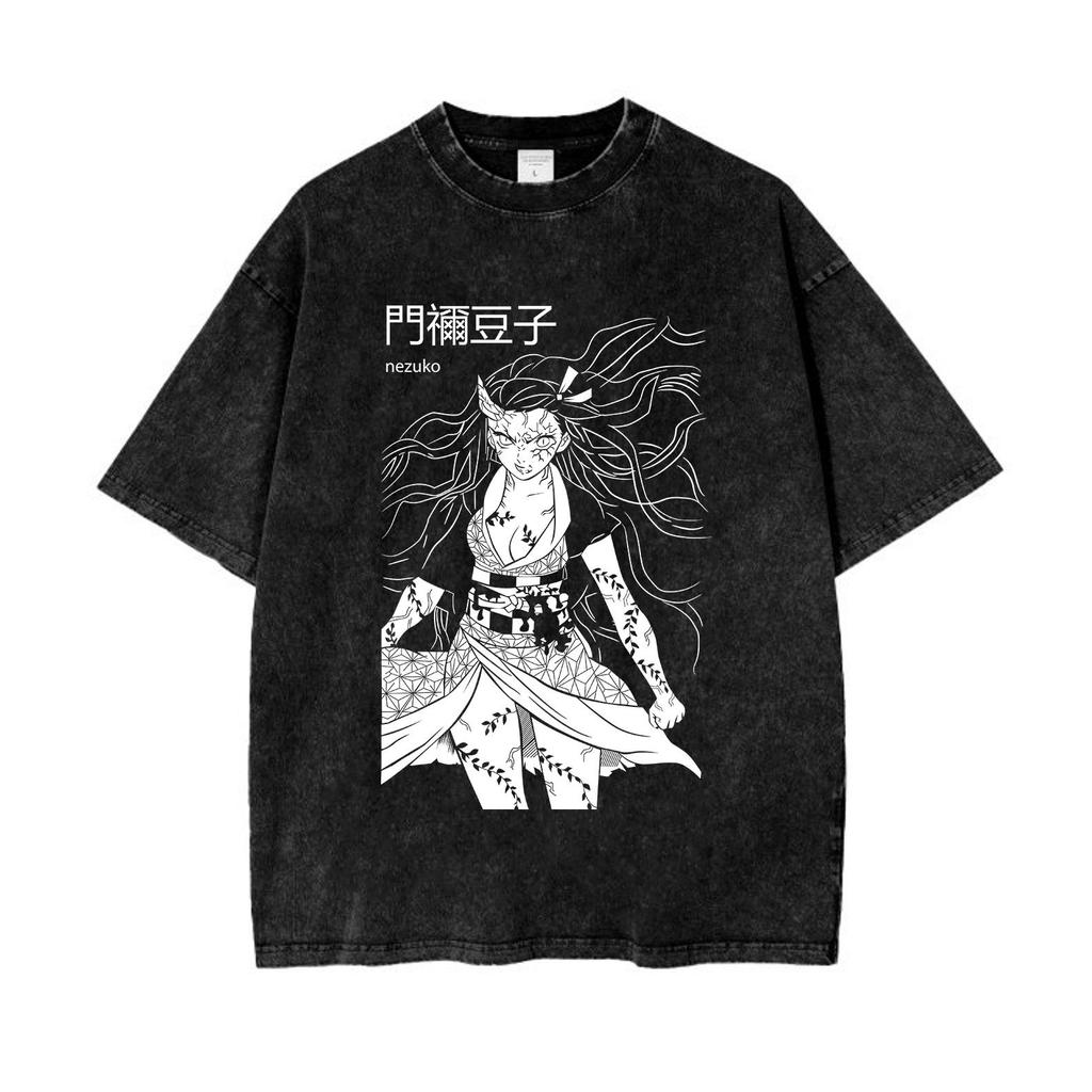 Purgatory Eishōmaru T-shirt Ghost Hunter Sword Washed T-shirt Ghost Hunter Sword Pattern T-shirt Retro Anime Streetwear