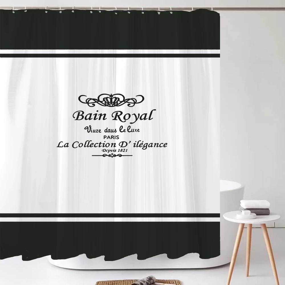 Schwarz Weiß Kunst Wort Duschvorhang Stoff Wasserdicht Polyesterstoff Moderner Einfacher Stil Badewanne Badezimmer Vorhang Mit Haken