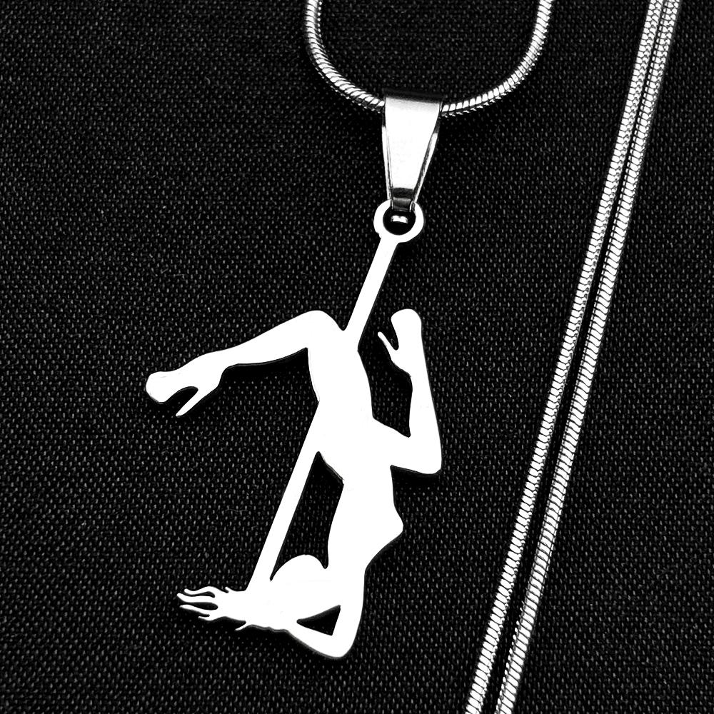 Catena Figure Pole Dance per Ragazze Donne Uomini Acciaio Inossidabile Colore Oro Arte Musicale Trendy Sportivo Ciondolo Collana Gioielli Regali