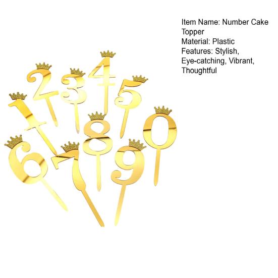 10 ks Zlaté lesklé číslo na dortové zdobení 0-9 Zlaté párátka s korunkou DIY zdobení cupcaků pro narozeninovou oslavu Svatbu Výročí