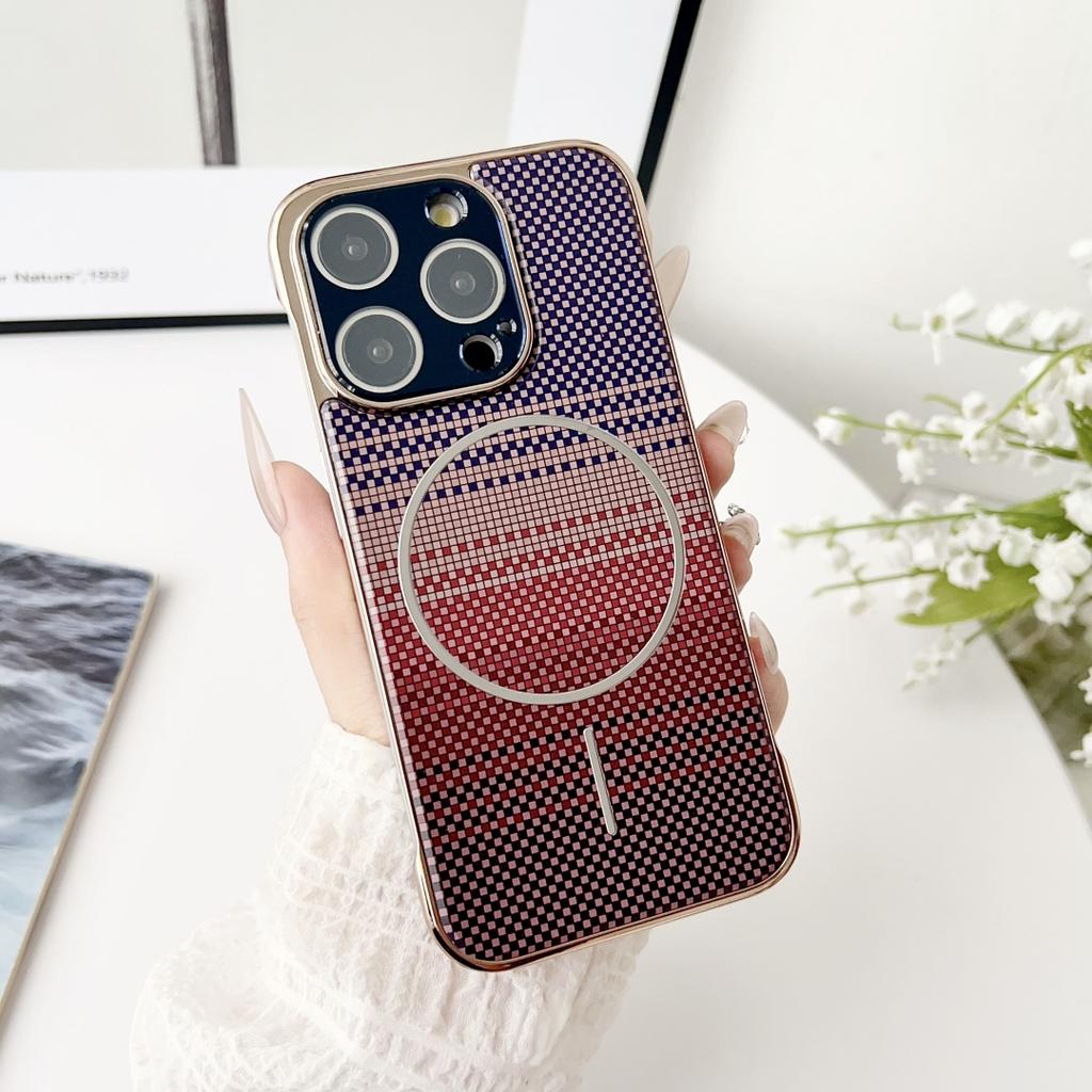 For iPhone 16 Pro Max Case Fashion Carbon Fiber Magsafe Back Protective Shell No Side Frame Back Cover