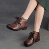 Johnature Retro Round Toe Genuine Leather Ankle Boots Versatile Soft Soled Comfortable Women's Shoes