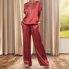 1 Conjunto Camiseta Pantalón Traje Casual Verano Color Sólido Cuello Redondo Manga Corta Top Pantalones Pierna Ancha Conjuntos de Dos Piezas Conjunto para Estar en Casa