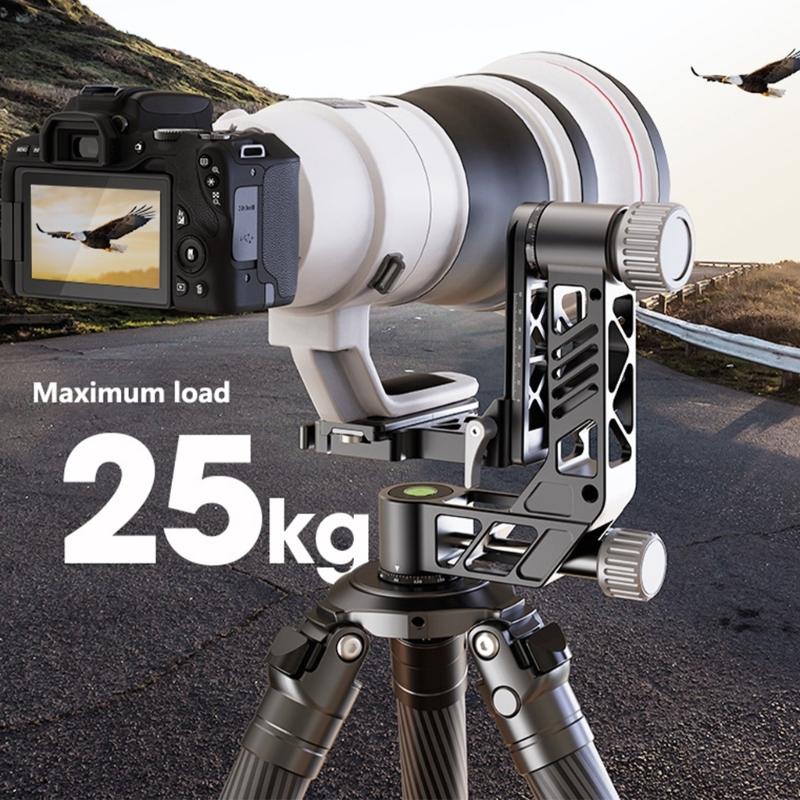 Adjustable Camera Gimbals Tripod Head With Elevations Functions And 100mm Quick Release Platform For Widely Use