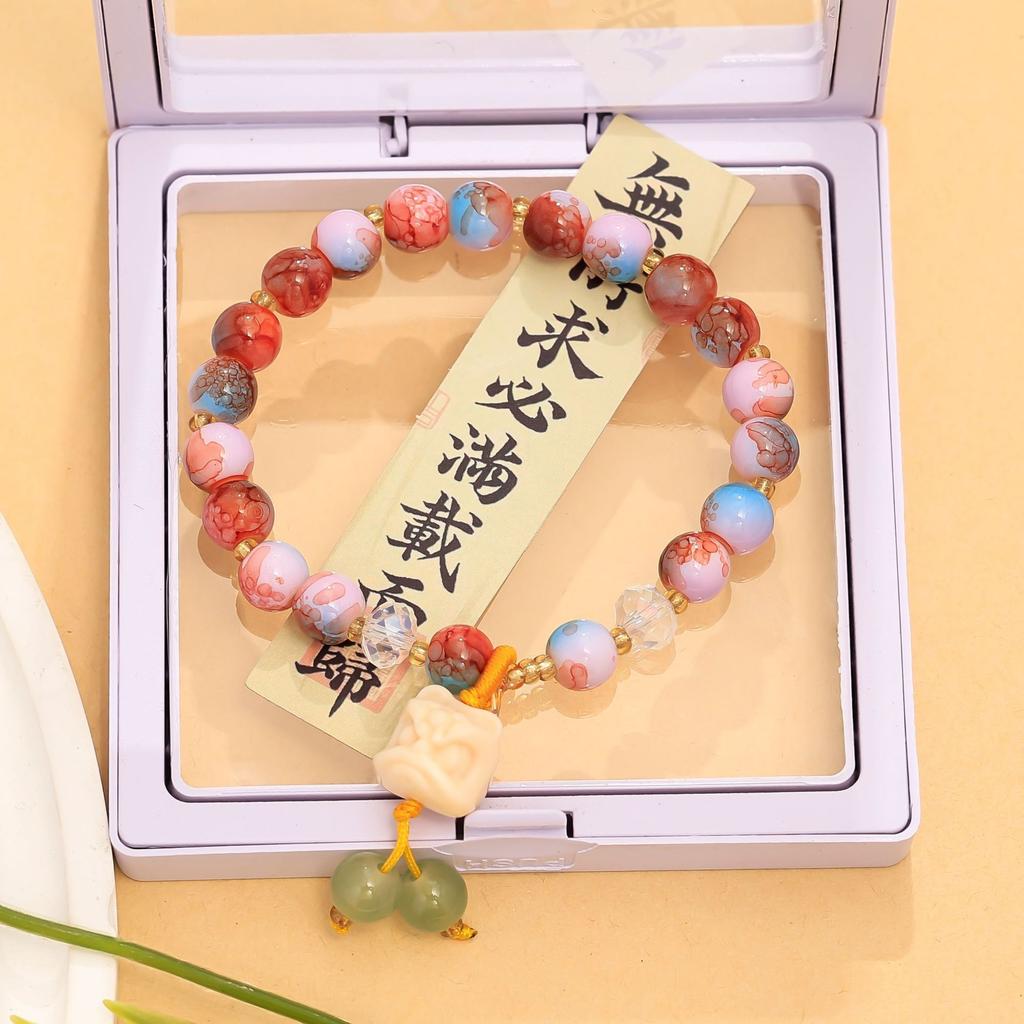Dopamine glass beaded lion bracelet summer new girlfriend bracelet sweet small fresh candy color women's jewelry