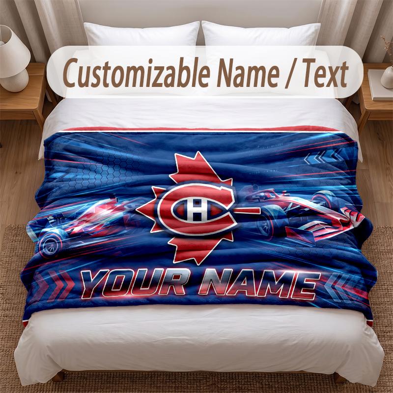 Montreal Canadiens Printed Flannel Blanket Custom Name Text Soft Warm Throw For Bedroom Holiday Gift