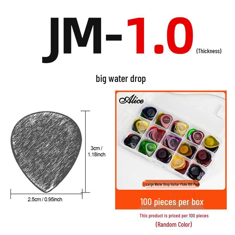 Alice Water Drop Transparent Guitar & Bass Plectrums - Available In Two Sizes for JM/JS Acoustic & Electric Models