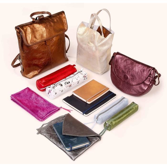 Pochette plate - Clairefontaine - 400025C - Cuir d'agneau - 23x32cm - Couleur Cerise