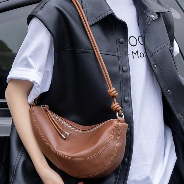 Fashion spring and summer new national style simple shoulder bag soft leather large capacity wide shoulder strap crossbody saddle bag commuting