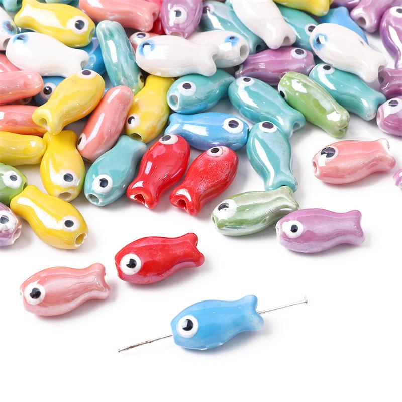 10-30Pcs Ceramic Printed Small Fish Beads For Jewelry Making DIY Charms Bracelet Necklace Crafts