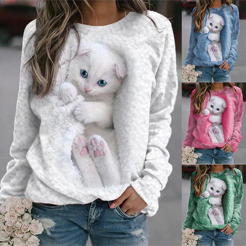 

2024 Animal Loose Print Long Sleeved round Neck Sweatshirt Blue-Short Sleeve XL