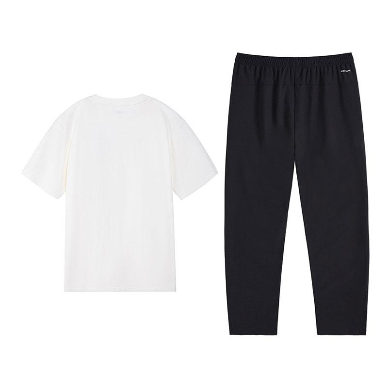 Li-Ning Versatile Breathable Comfortable Cultural Shirt Simple Straight Pants Casual Sports Suit Unisex suit Off-White Black W867-1+V811-1