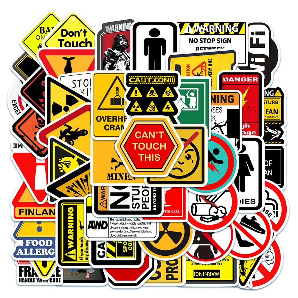 50Pcs Funny Warning Stickers Danger Banning Sign Viny Decal Car Scooter Motorcycle Suitcase Violation Sticker Classic Toy